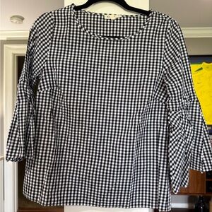 Gingham Flare Sleeve Blouse